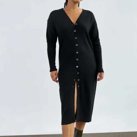 Aritzia Wilfred Utopia Cardigan Sweater Midi Dress V-neck Ribbed Size Medium - Picture 6 of 15